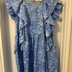 Pinch Blue Floral Ruffle Dress
